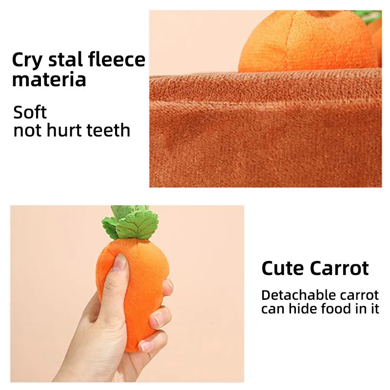 Dog Cat Toy Carrot Plush Vegetable Chew Toy Sniff Pets Hide Food.