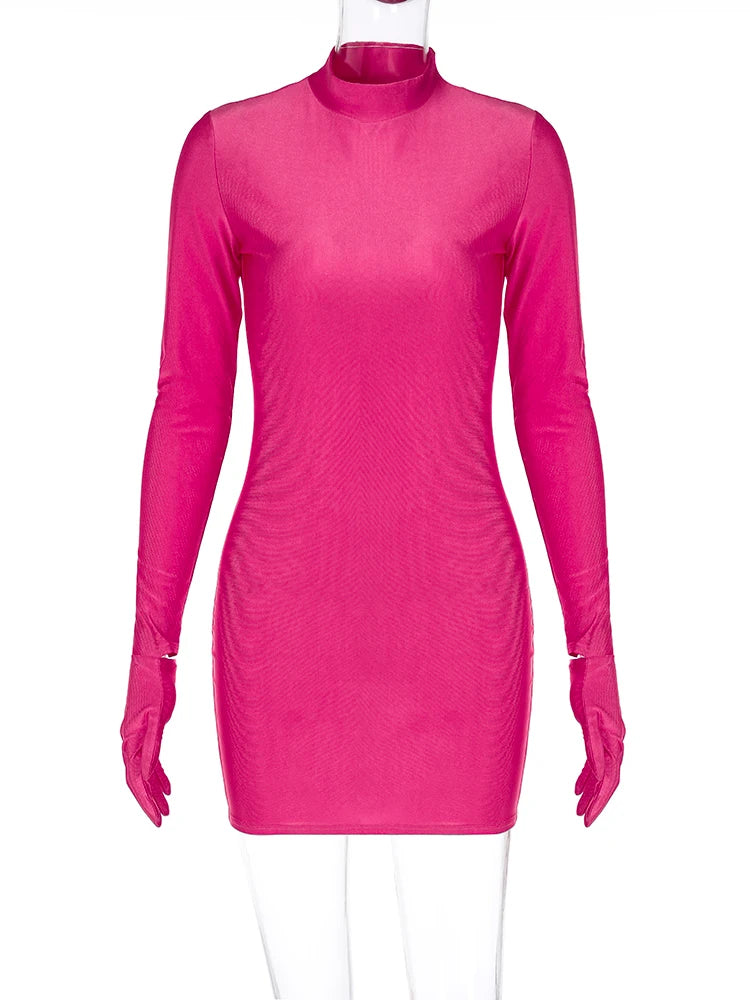 RF Solid Long Sleeve With Gloves Mini Dress